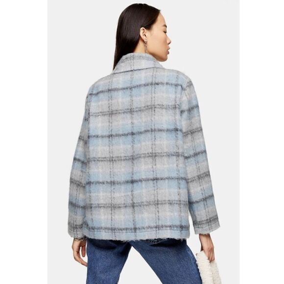 Topshop- Check Button Down Fuzzy Shacket - Picture 4 of 12